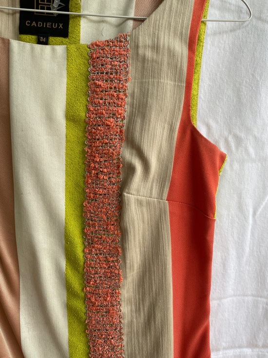 Vintage Striped Drop-Waist Dress in Coral, Yellow & Cream - Picture 3 of 4